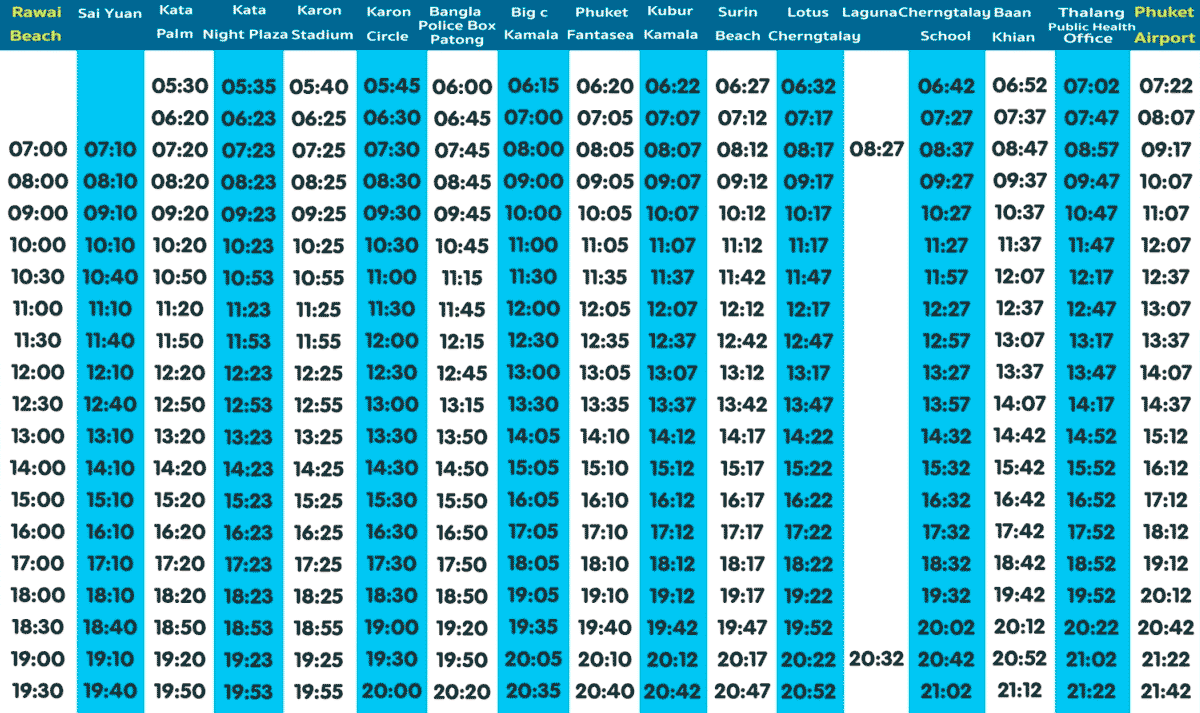 Расписание автобуса в аэропорт Пхукета
